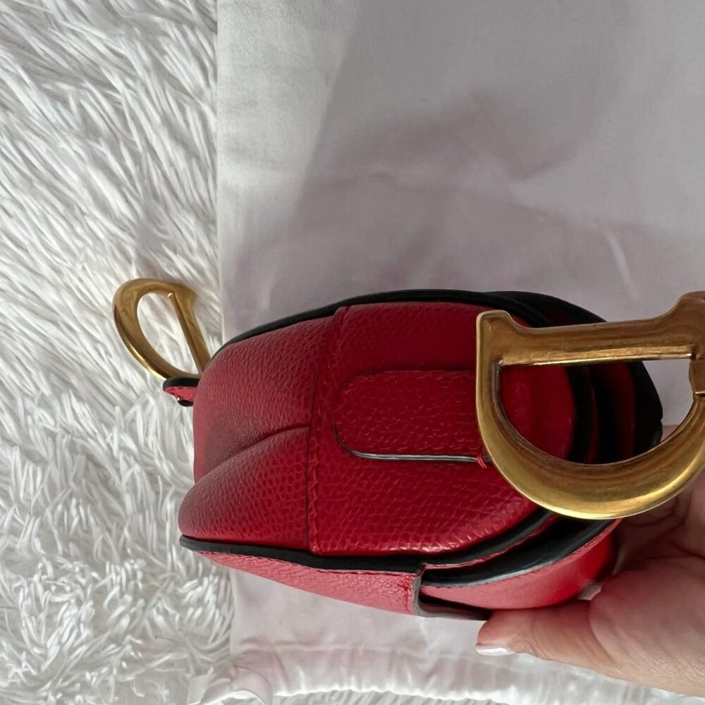 CHRISTIAN DIOR Grained Calfskin Mini Saddle Bag in Red - Picture 7 of 12
